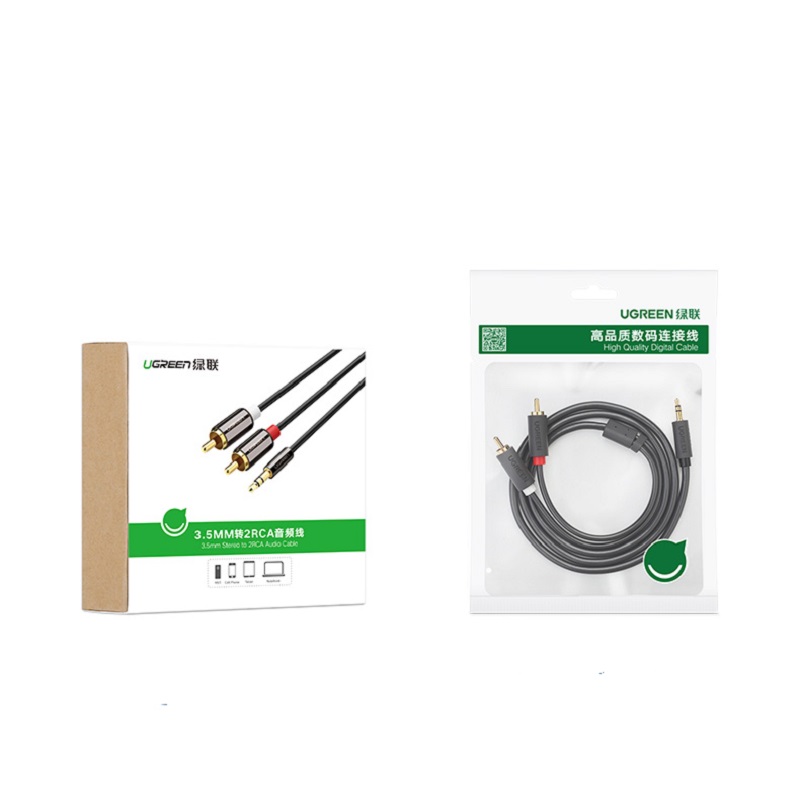 Ugreen rca-äänikaapeli 2 uros 3.5mm jakki - aux-linja punottu jakaja kotiteatteriin