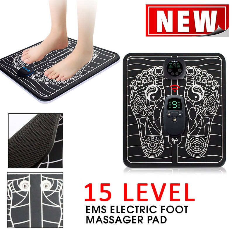 9 niveau ems elektrisk fodmassager pad muskelstimulator måtte forbedre blodcirkulationen fødder slappe af lindre smerter