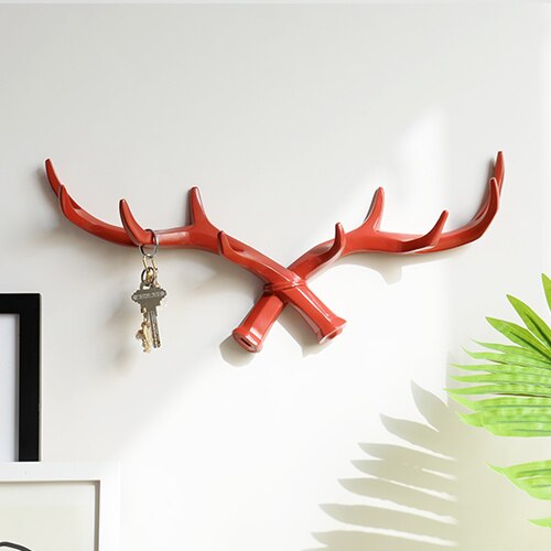Cuerno de ciervo de resina para colgar en la pared, gancho para llaves, toalla, bolso de mano, soporte para dormitorio, decoración del hogar, colgadores para puerta, gancho para colgar: Red