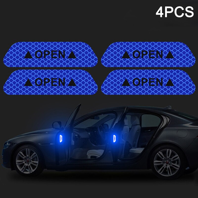 Car Reflective Strips Sticker Warning Tape Night Open Door Sign Decal Anti-Collision Mark ASD88: blue   4pcs