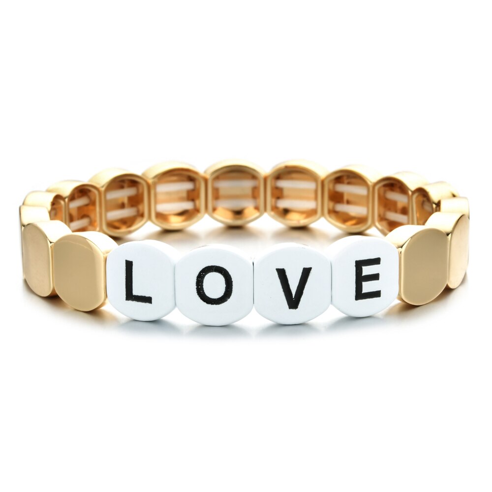 Mode Kleurrijke Regenboog Emaille Tegel Armband Vrouwen Meisjes Brief Liefde Armbanden Elasticiteit Manchet Bangles Partij Sieraden