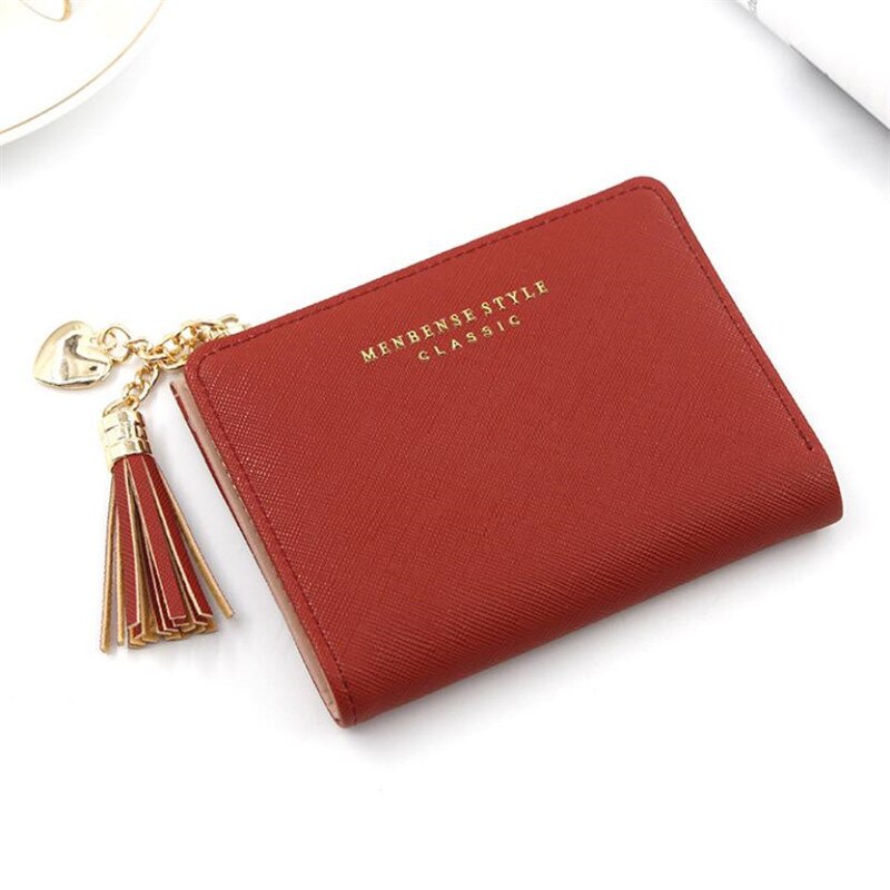 Kwastje Vrouwen Portemonnee Kleine Leuke Portemonnee Vrouwen Korte Lederen Vrouwen Portefeuilles Rits Portemonnees Portefeuillesubsidies Vrouwelijke Portemonnee Clutch: Rood