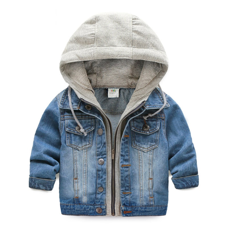 Baby Jeans Jacke Mit Kapuze Art Kleidung Frühling Herbst Neue Kausale freundlicher Patchwork Outwear Kleinkind Demi Mäntel Für Jungen 2-10Jahr