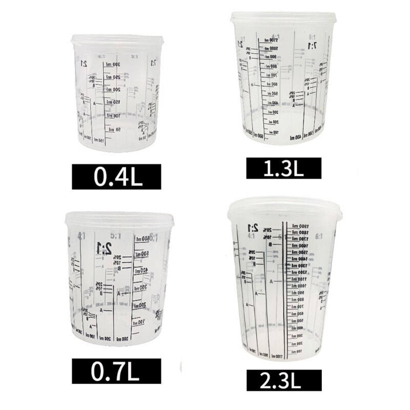 5Pcs Disposable Graduated Clear Plastic Paint Mixing Cups Calibrated Mixing Ratios Measuing Cups For Paint Resin Tools