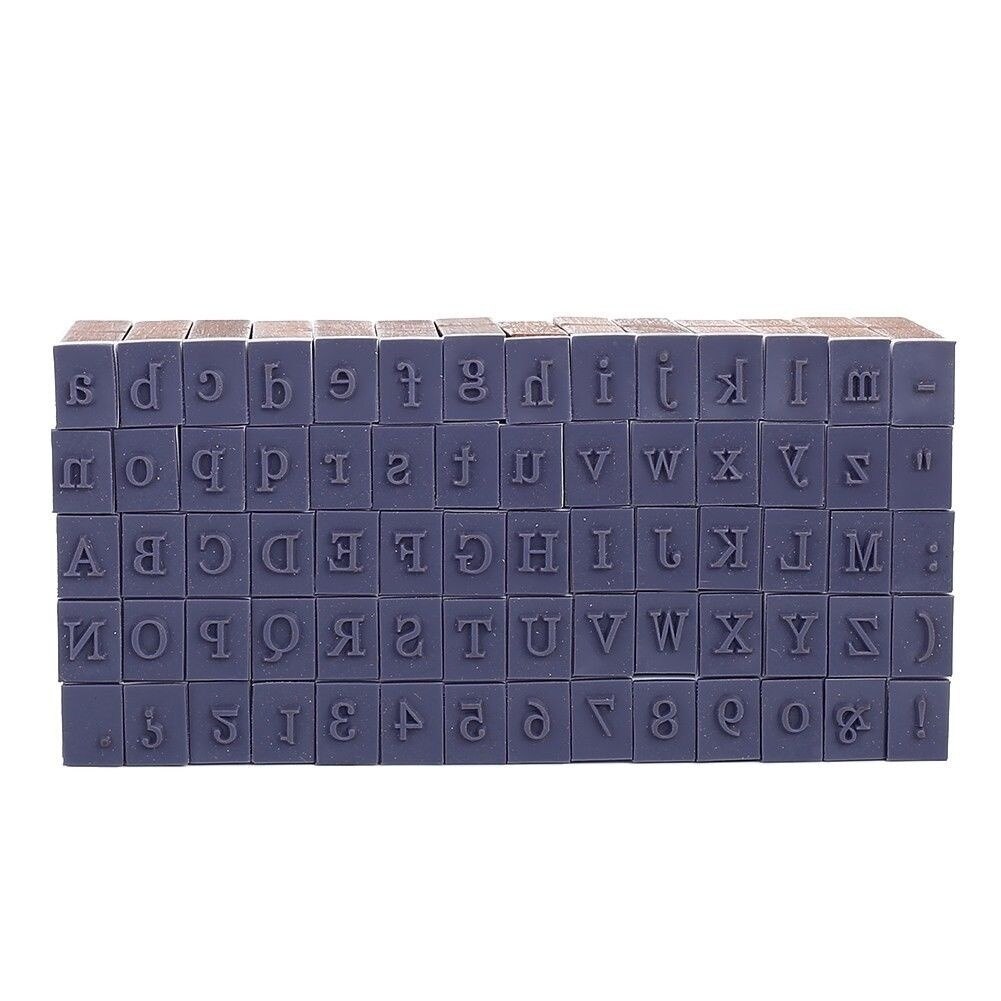 Caja de madera con letras del alfabeto multiusos, juego de sellos de goma, , 70 Uds.