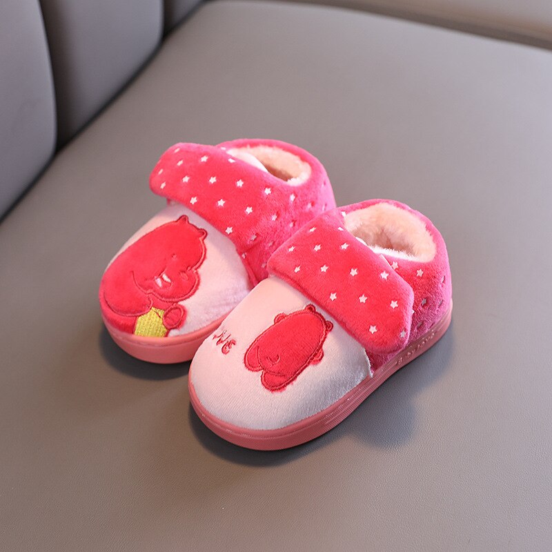 BAMILONG Toddler Slippers Kids Baby Shoes Plush Girls Boys Cute Indoor Cartoon Floor Shoes Winter Warm Casual Home Shoes S383: Rose Red / 15(Length 14.0cm)