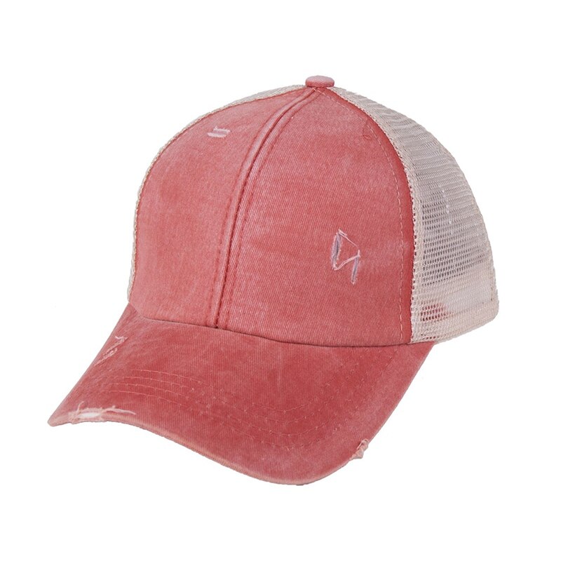 Hestehale baseball cap rodet bun hatte til kvinder vasket bomuld snapback hætter afslappet sommer solskærm udendørs hat: Rød