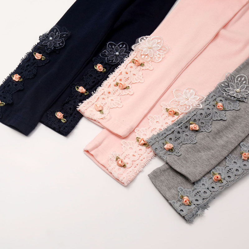 Baby Kinderen Mager Leggings Kinderen Broek Meisjes Kant Zachte Katoen Bloem Toevallige Prinses Leggings Voor Meisjes