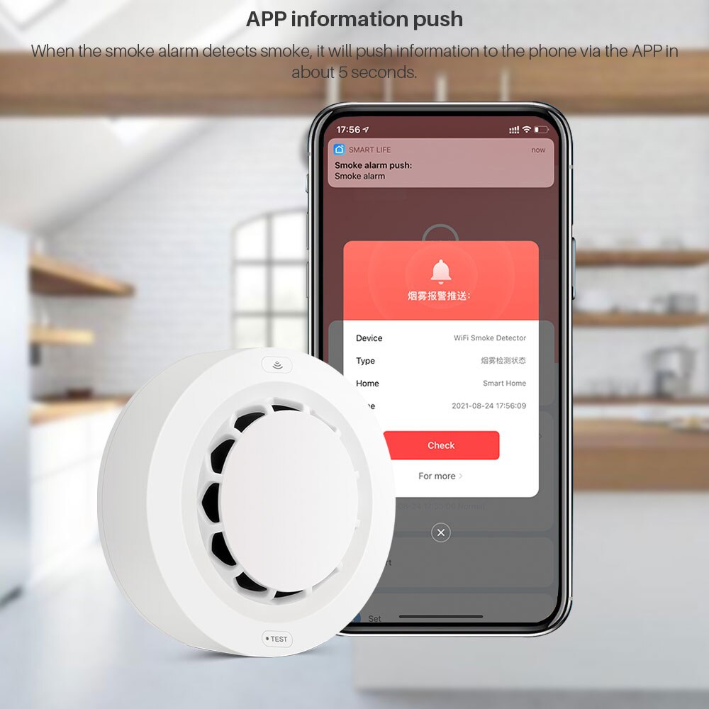 Tuya WiFi Smoke Detector Fire Alarm Sensor Smart Home Security System Firefighters Works With Smart Life APP Information Push