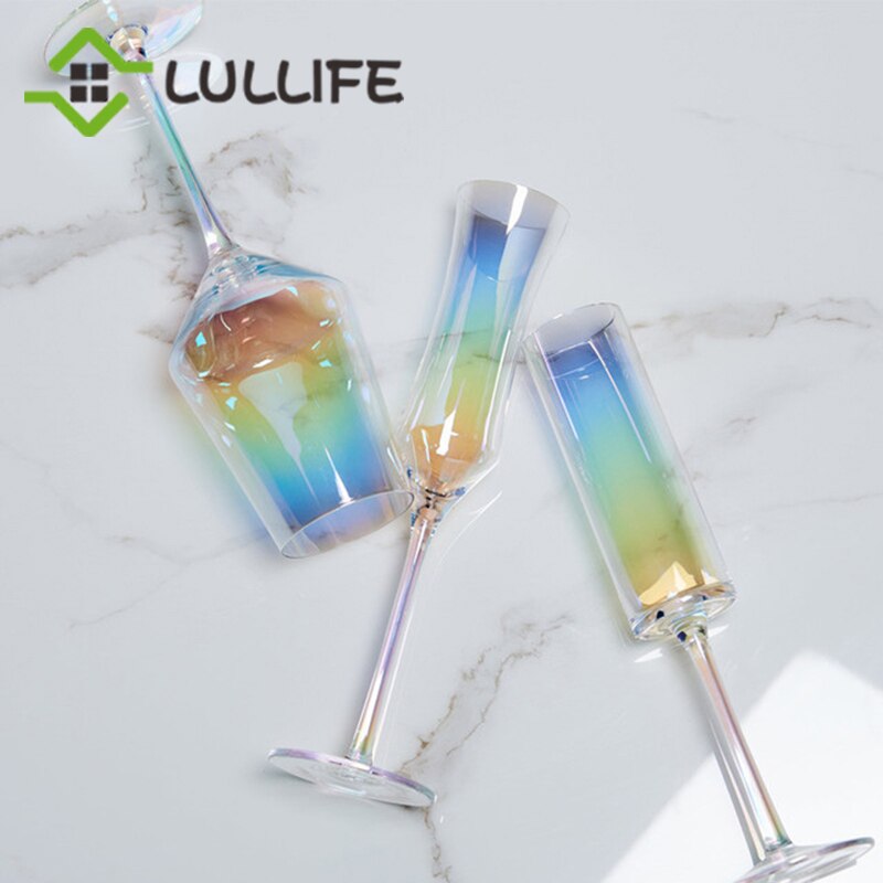 Regenboog wijnglas, champagneglazen met gouden rand, rode wijnbeker, brandewijnglas, champagnecoupe, bar, feest, bruiloft, drinkgerei, accessoires
