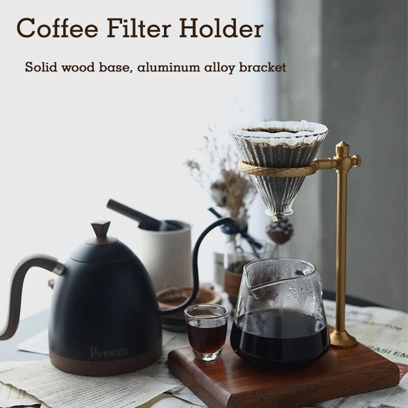 Retro Simple Hand-Brewed Coffee Rack Home Bar Filter Cup Coffee Appliance Solid Wood Base Filter Cup Rack
