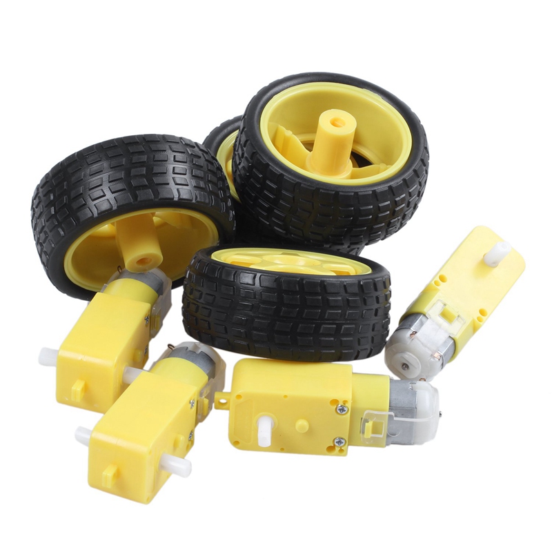 4 pcs for arduino smart car robot plastic tire wheel with  dc 3-6v gear motor: Default Title