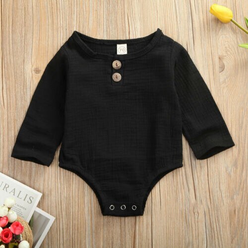 Baby forår efterår tøj baby børn drenge piger spædbørn bomuld linned jumpsuit bodysuit solid langærmet outfit sæt 0-2y