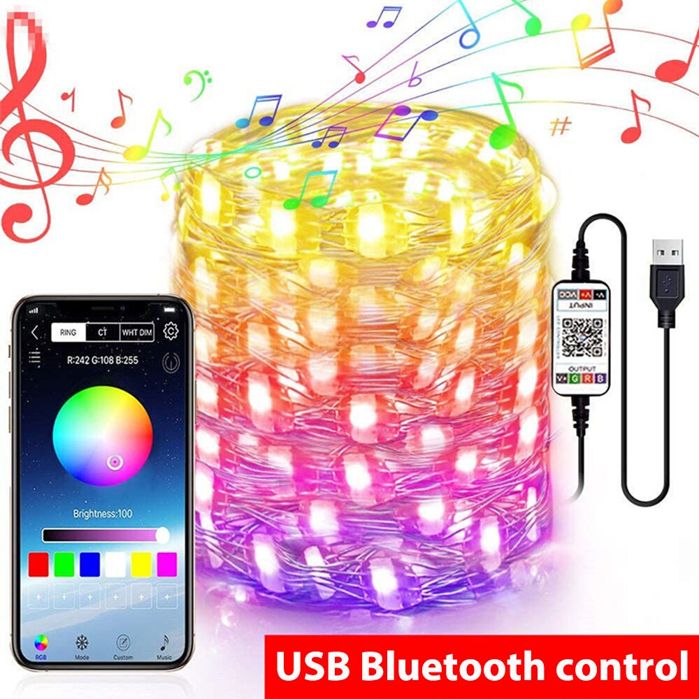 USB Led Bluetooth Fairy Lights Copper Wire LED String Light for Home Wedding Year Party Atmosphere Decoration Lights: Bluetooth control / 2m