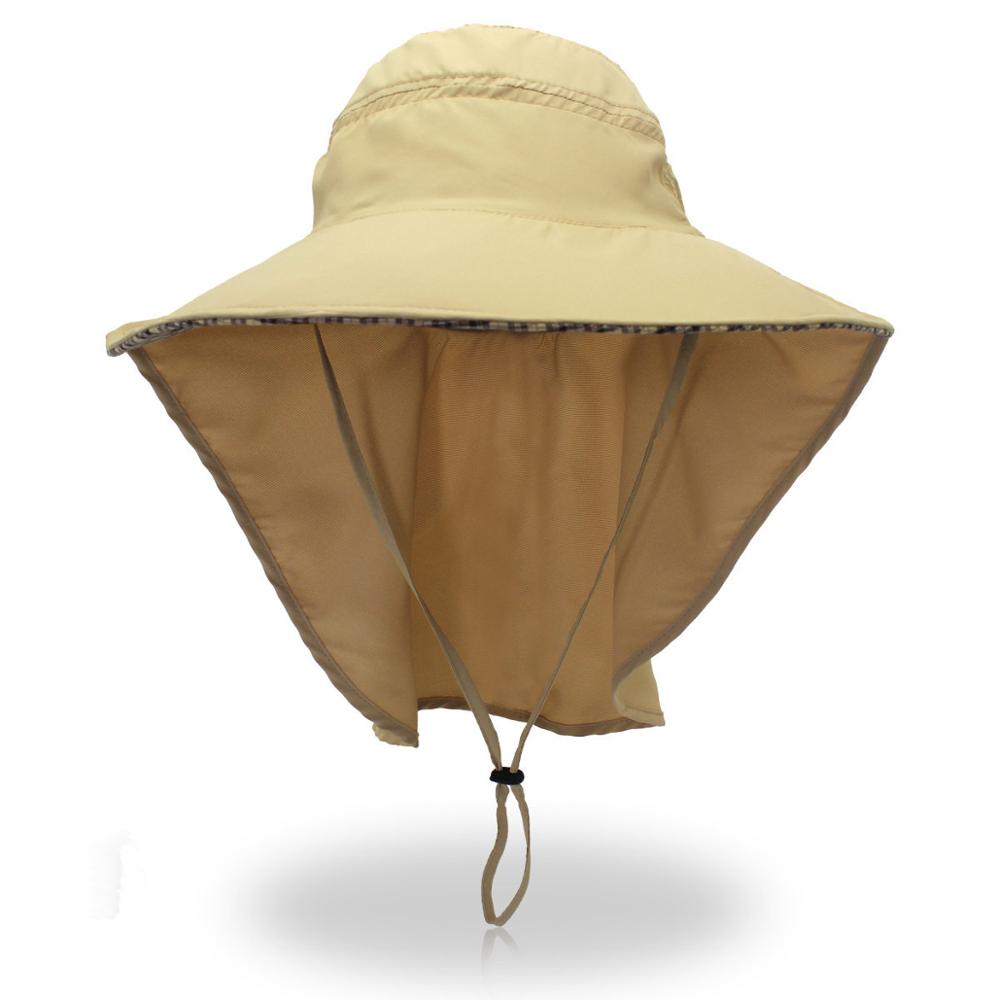 Outdoor Mannen Vrouwen Grote Ronde Rand Zon Blok Sneldrogend Vissen Hoeden Zomer Zon Cap Voor Travel Bergbeklimmen Emmer hoed: Khaki