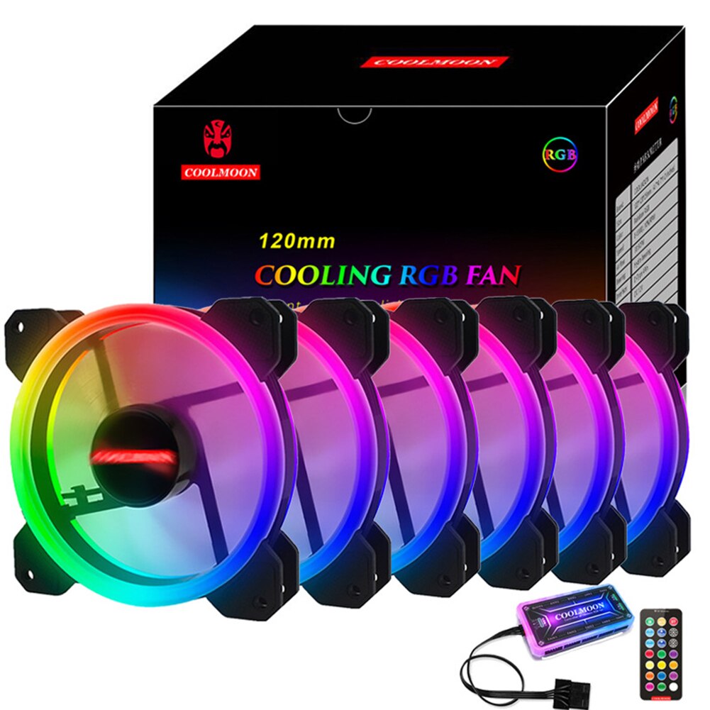 Coolmoon Case Fan PC Cooling RGB Fan with IR Remote Quiet Computer Case CPU Cooler and Radiator Computer Components 120mm fan