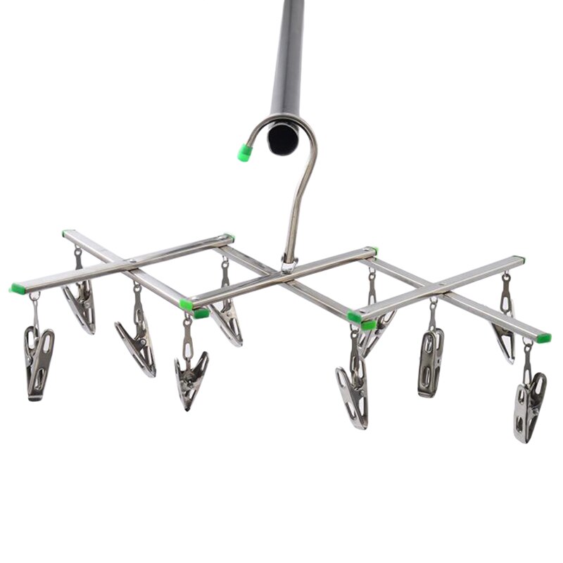Opvouwbare Kleerhanger Airer Rvs Ondergoed Sok Droger Wasserij Rack Platte Kop Roestbestendig Sterke Grip Clip: 10 clip hook