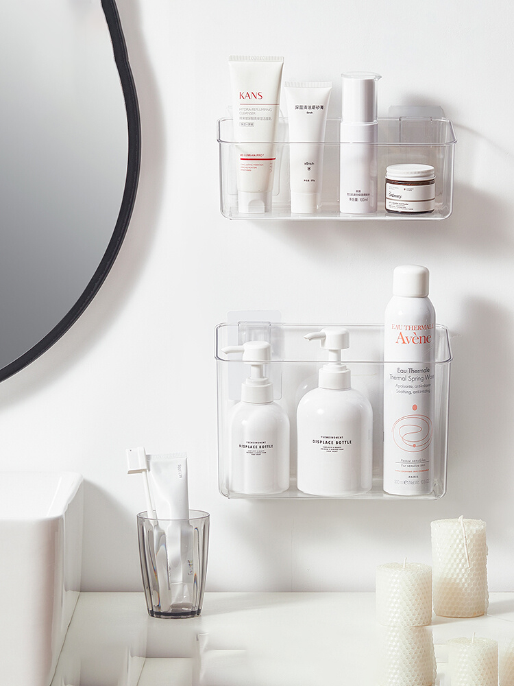 Clear Wall Mount Organizer for Wall,Cabinet Door Organizer for Bathroom,Pantry,Kitchen,Laundry,Spice/Cosmetics Storage Box