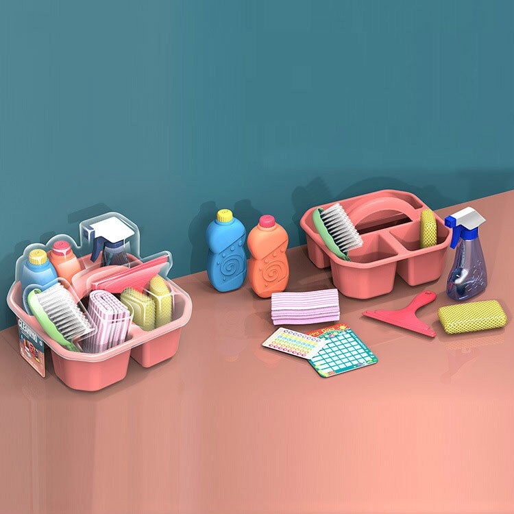 Børn husholdning legetøj rengøringsværktøjssæt simulering mini kost skraldespand sæt foregive lege uddannelse husarbejde drenge piger: Bærbar --12 stk