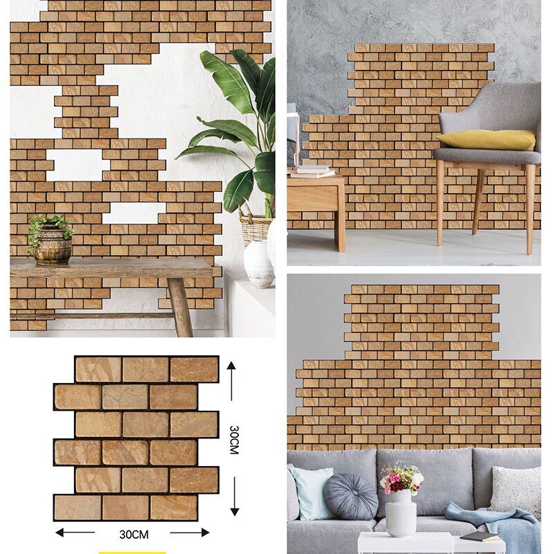 3d stue køkken badeværelse vandtæt wallsticker boligindretning aftagelig vinyl pvc mursten sten selvklæbende tapet