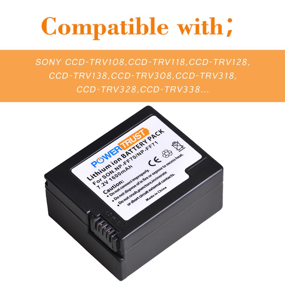 PowerTrust NP-FF71 NP-FF70 Rechargeable Battery and Charger for Sony NP FF71 NP FF70 NPFF71 NPFF70 DCR-HC1000 DCR-HC1000E