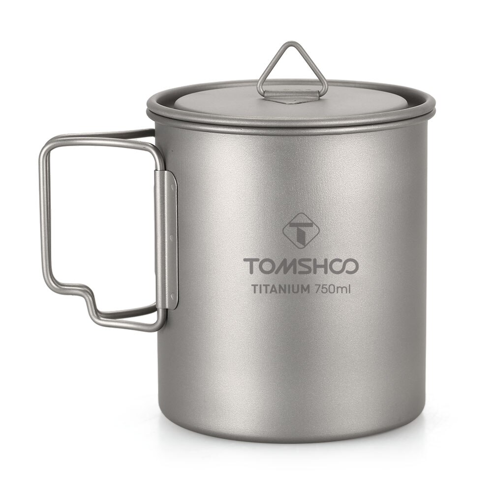 TOMSHOO Ultralight 750ml tytanowy kubek kubek wody kubek tytanowa łyżka Spork odkryty kemping kubek wody kubek z składany uchwyt: tytan 750ml Cup