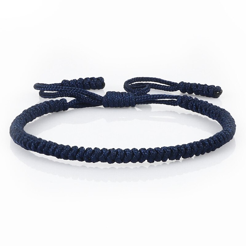 Pulsera budista tibetana para hombre y mujer, brazalete ajustable con nudo de cuerda verde hecho a mano, joyería hecha a mano: Navy blue