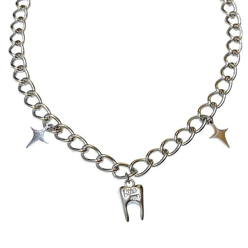 Cute Silver Dental Tooth Necklace Pendant Hip-hop Choker Clavicle Chain For Women Men Jewelry Dentist