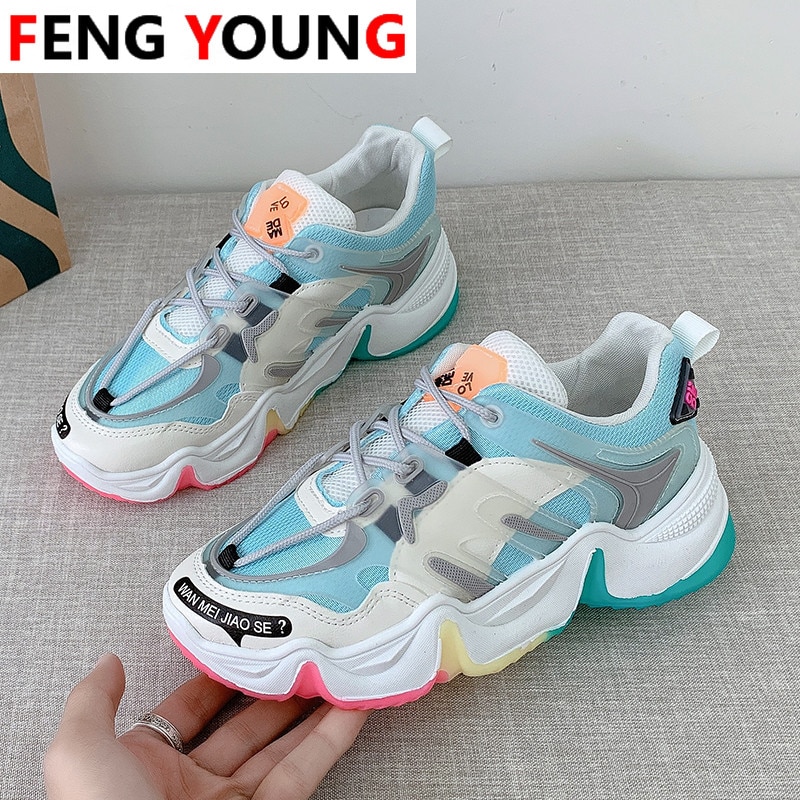 Kvindelige chunky sneakers sommer designere blomster modekvinder snøre afslappet sko til kvinder dame sneaker tennis
