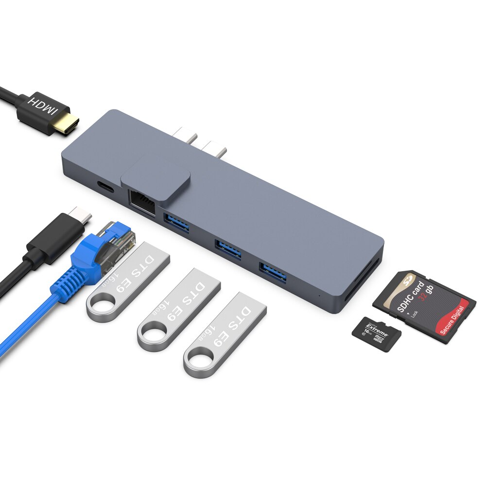 USB docking station Alles-in-een USB-C naar HDMI Kaartlezer RJ45 PD Adapter voor MacBook Samsung Galaxy s9