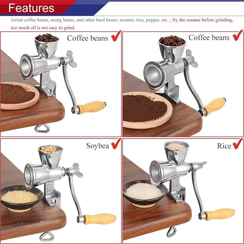 Manivela de picadora Manual de grano, molino de grano de acero inoxidable, afilador de cocina para el hogar, herramienta para café, maíz, arroz de soja