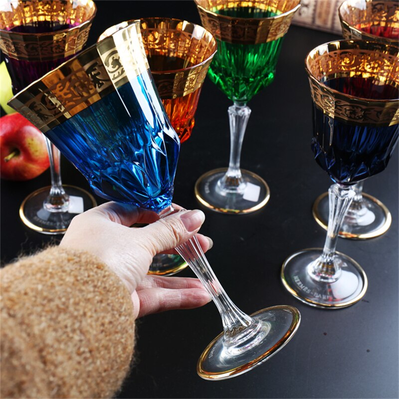 Copa de vino de oro de 24K de , Copas de champán de cristal, copa de boda, Bar, , Hotel, accesorios de decoración del hogar: Blue