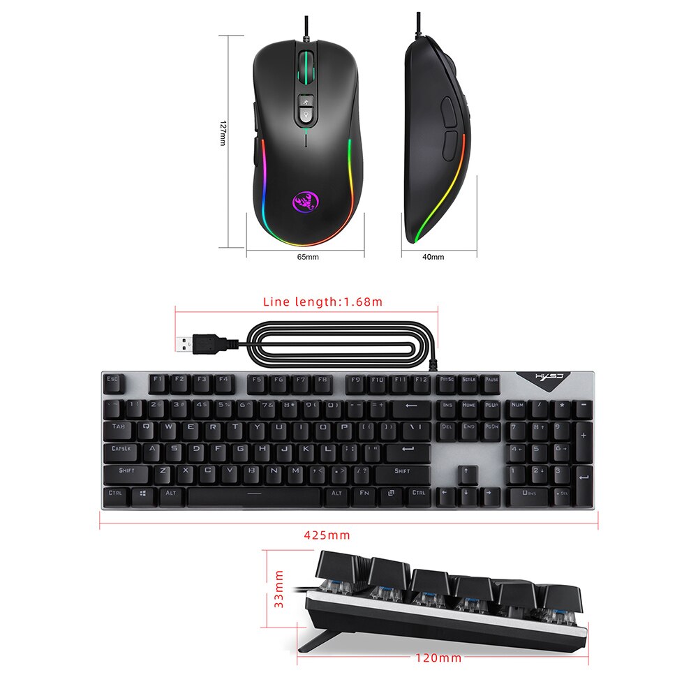 Hxsj wired keyboard and mouse combo  l300 rgb backlit keyboard n-key rollover blue switch  + j300 6400 dpi programmable rgb backlit mouse