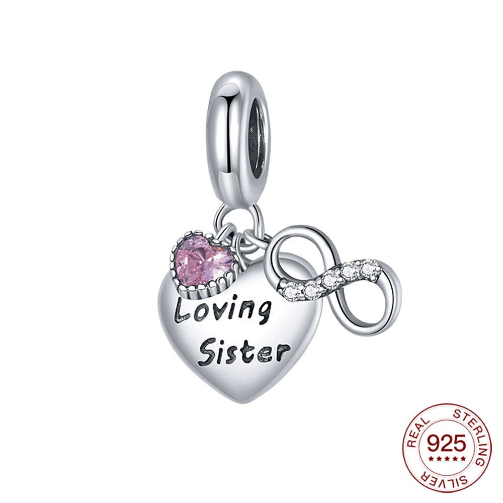 family silver charm 925 loving sister Dangle Charm family pendant Fit Original charm Nceklace for women jewelry