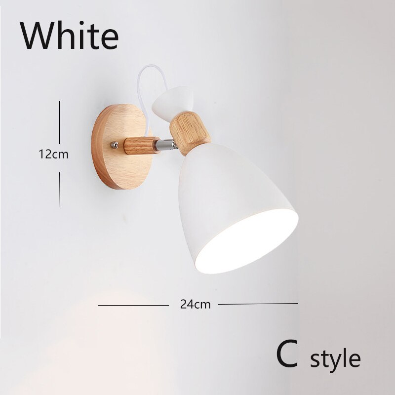 Nordic Hout Wandlampen Slaapkamer Naast Led-verlichting Zwart & Wit Moderne E27 Wandlampen Led Restaurant Bar Verlichting E27 ZBD0016: C Style White