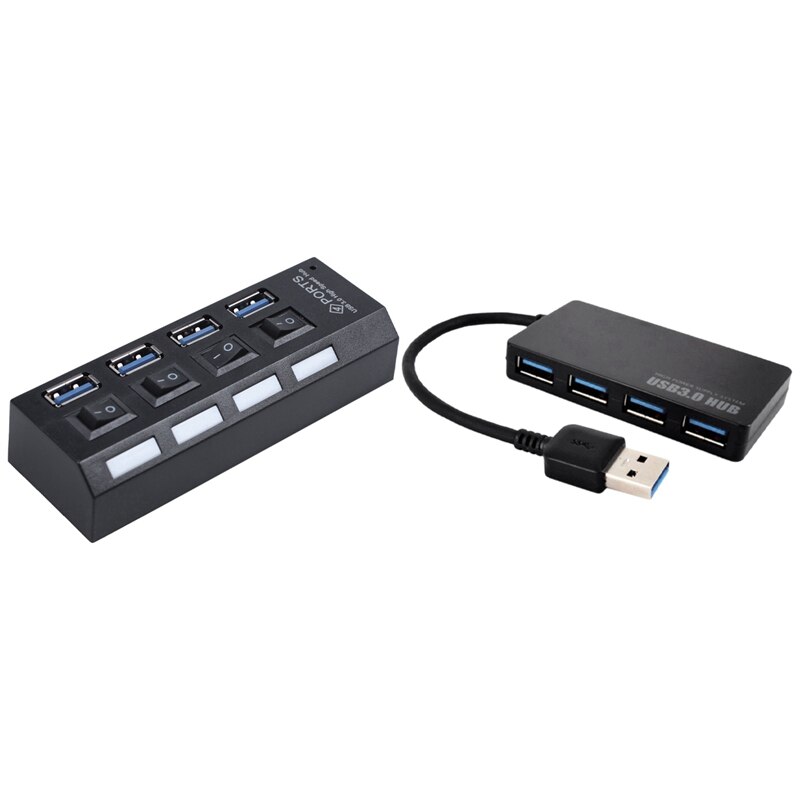 Usb 3.0 hub 4 poorten supersnelheid 5 gbps 4-- poorts usb 3.0 zwart & hoge snelheid 5 gbps 4-- poorts usb 3.0 hub-adapter
