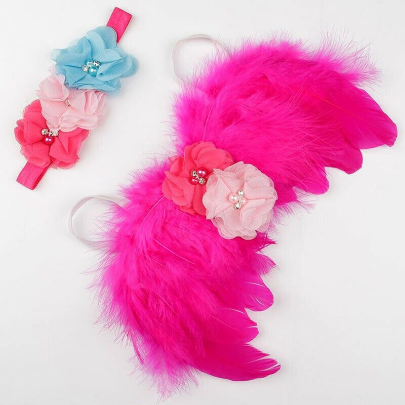 Neugeborene Baby Mädchen Jungen Kinder Flügel + Stirnband Blume Kostüm Foto Fotografie Prop Outfits 2PCS Sets