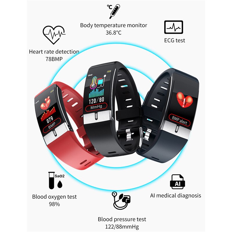 Smart Watch ECG Temperature Measurement Heart Rate Blood Pressure Oxygen Wristband Health Fitness Bracelet Smart Band