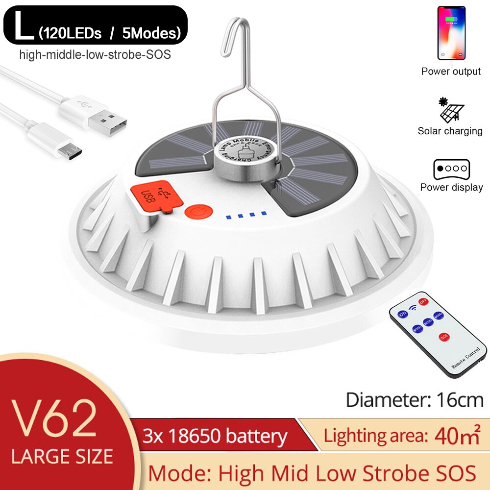 300W LED Solar Bulb Lamp Remote Control Solar Charge Lantern Portable Emergency Lights Outdoor Camping Night Market Lighting: Type E