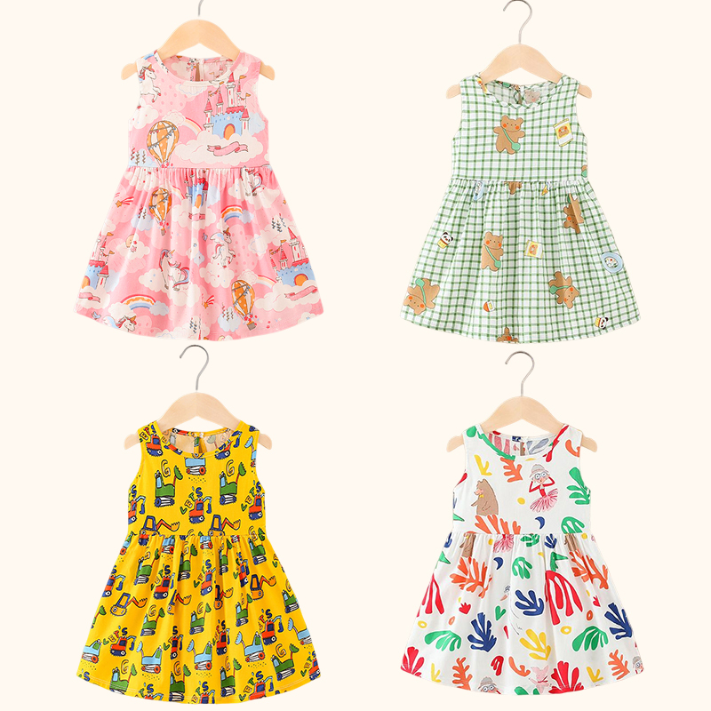 Abito da ragazza in cotone estivo Abbigliamento per bambini Ragazze Bambini Abiti a fiori Senza maniche Principessa Party Outfit Abbigliamento per bambini