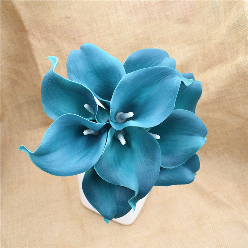 Oasis Teal Wedding Flowers Teal Blue Calla Lilies 10 stem Real Touch Calla Lily Bouquet Wedding Centerpieces artificial flowers: solid teal green