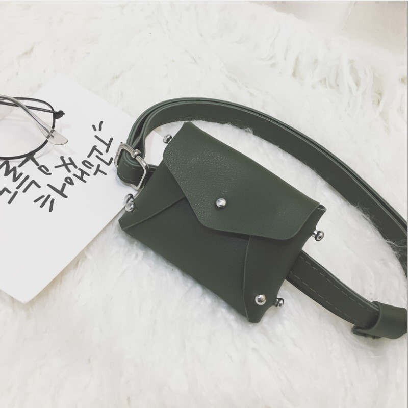 Children Girls Faux Leather Cute Waist Packs Square Shape Rivet Fanny Pack Bum Belt Bag: A12