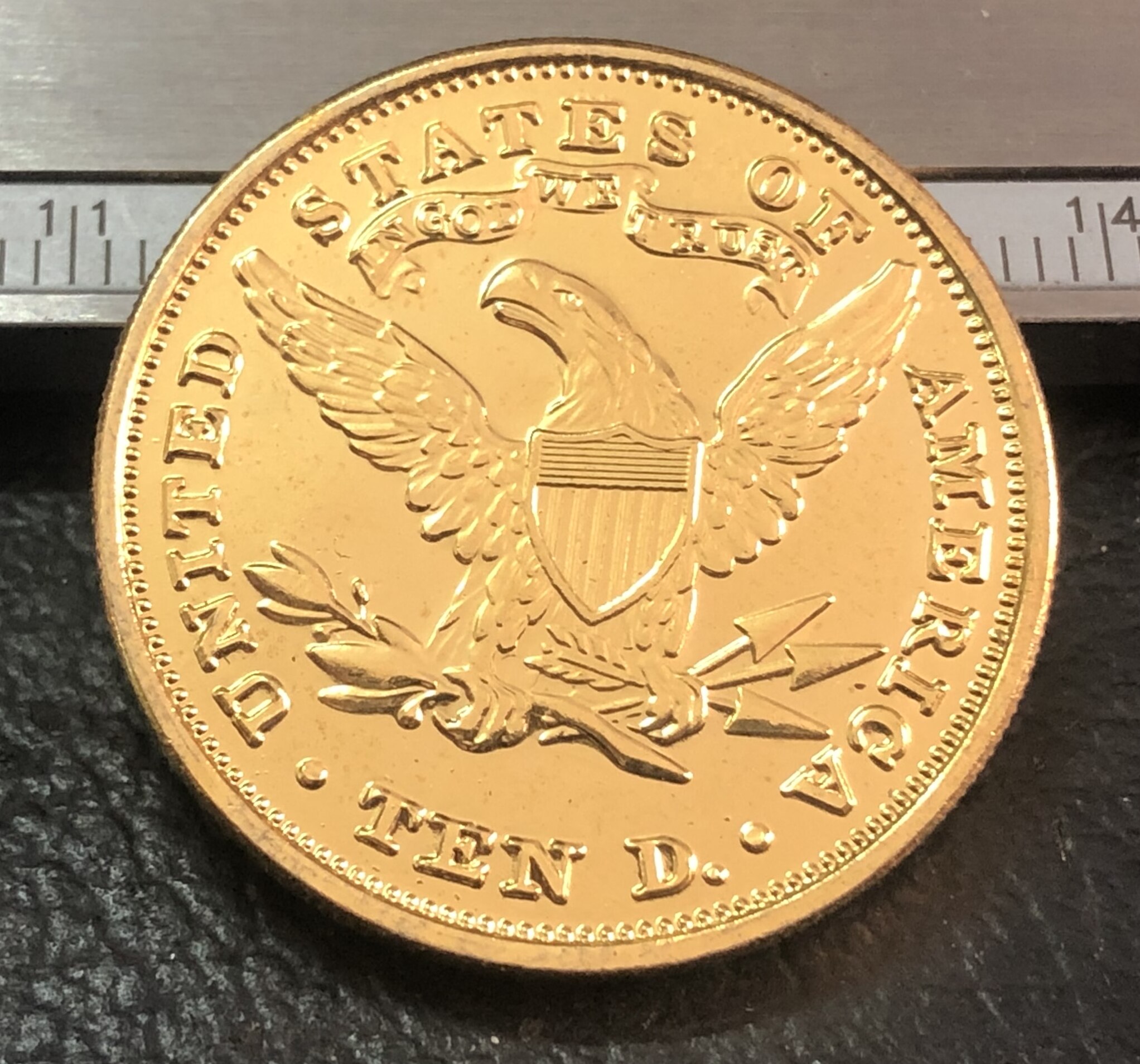 1882-p $10 LIBERTY HEAD Dollar (MOTTO OP ACHTERUIT) Vergulde Kopie