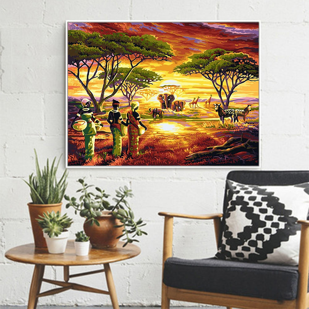 Savane africaine diamant peinture huile animaux Portrait rond plein forage Nouveaute bricolage mosaïque broderie 5D point de croix