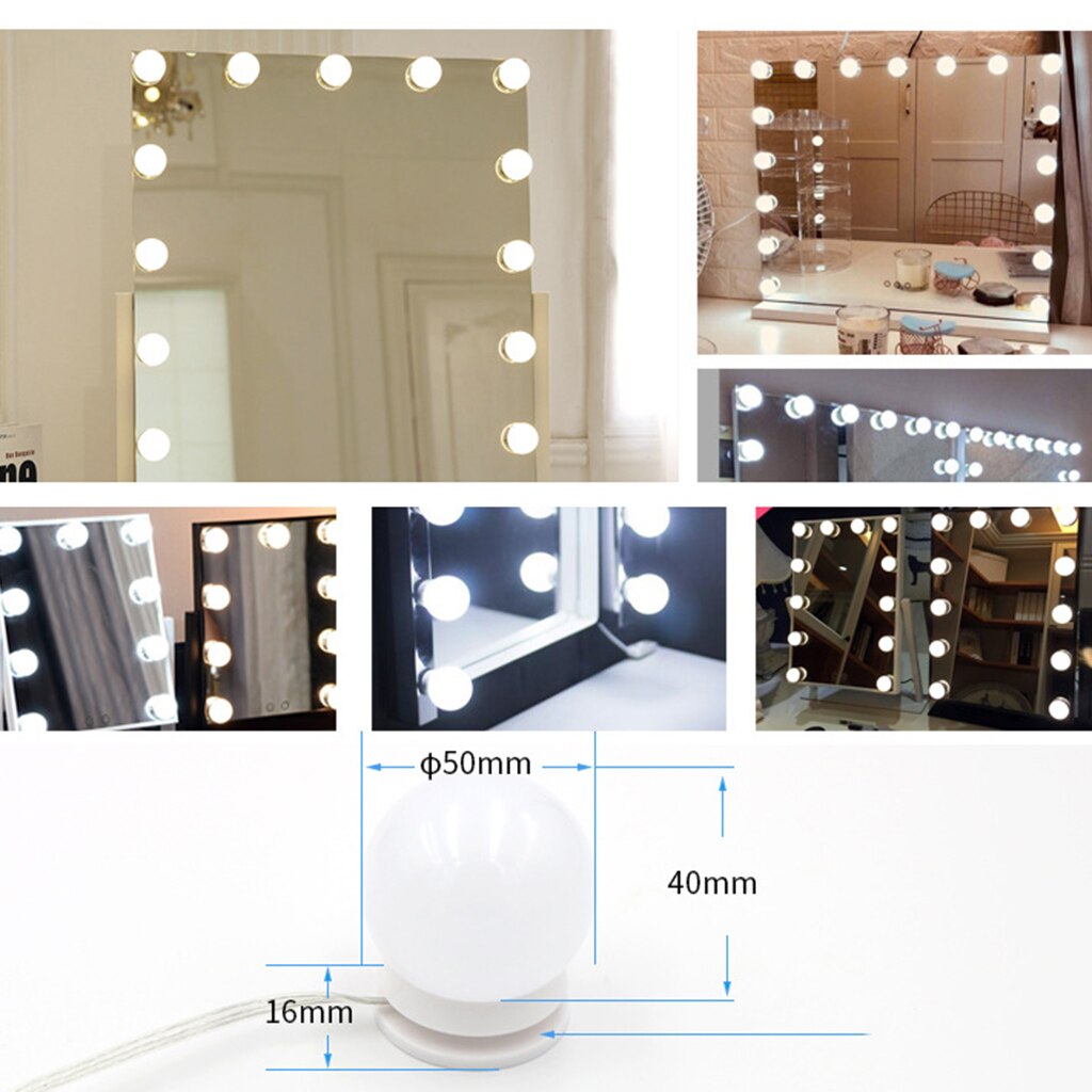 10LED LED Makeup Mirror Light Bulb Vanity Lights Stepless Dimmable Wall Lamp Bulbs Kit for Dressing Table
