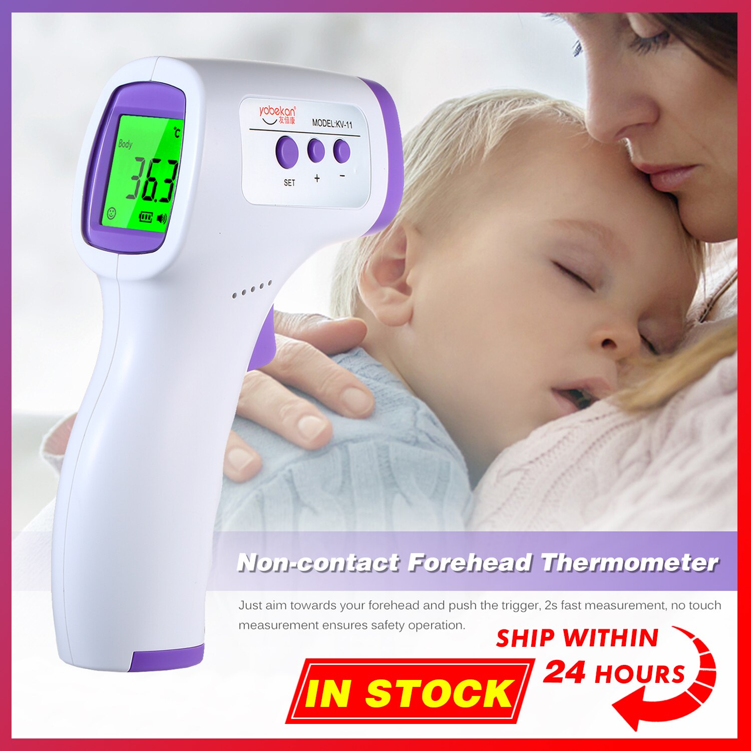 Berøringsfrit øre pandetermometer digitalt lcd display kropstermometer infrarød temperaturmåling ℃ og ℉ omskiftelig
