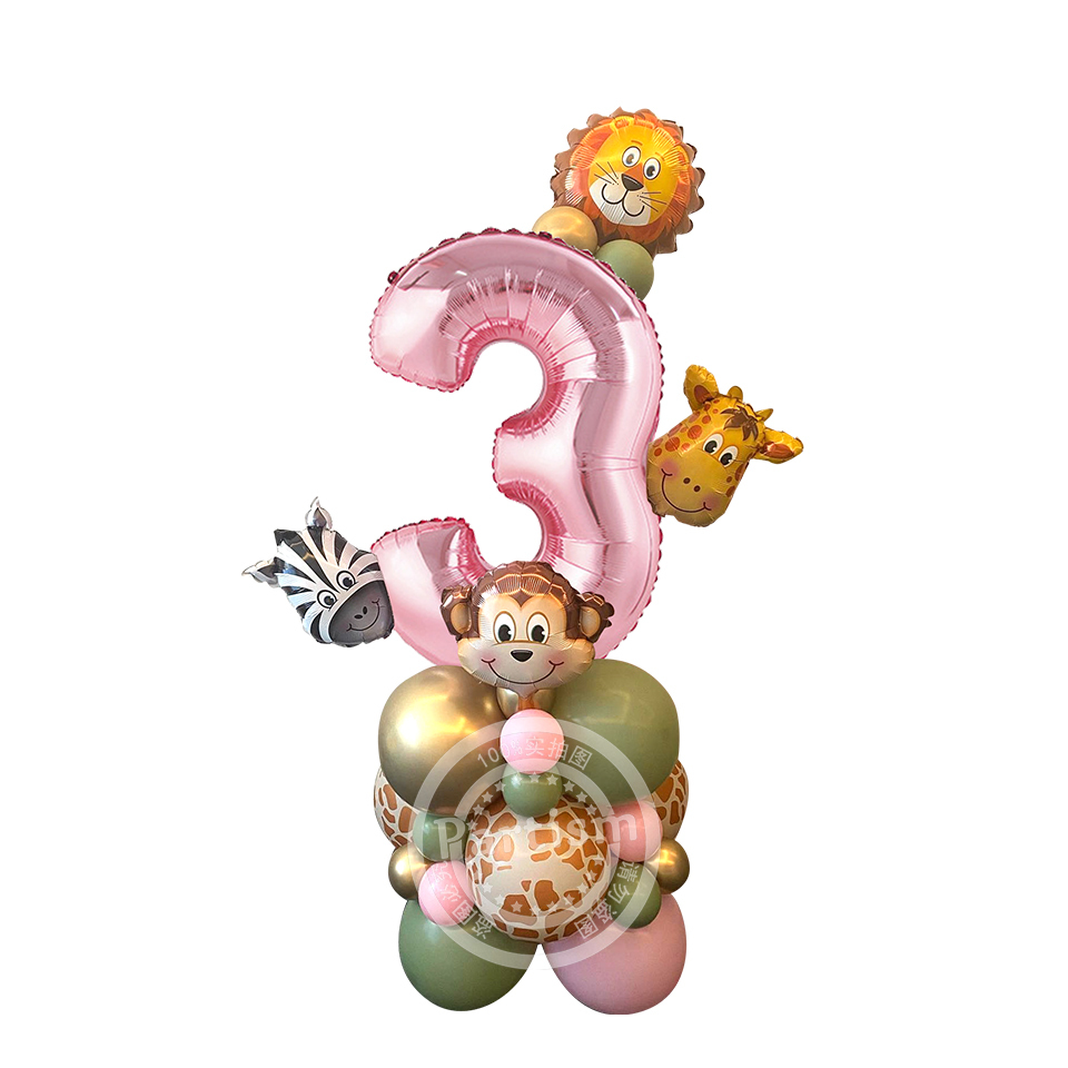 31 pezzi di cartone animale selvatico torre di palloncini da 32 pollici rosa numero palloncino Foglio per decorazioni per feste di compleanno a tema selvaggio uno da ragazza: rubino
