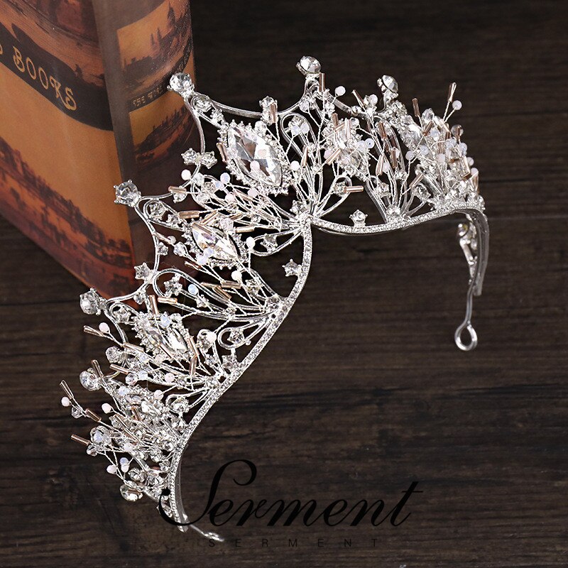 SERMENT Charm Princess Bridal Crown Tiaras Crystal Zircon Silvered Crown Bride Wedding Hair Accessories