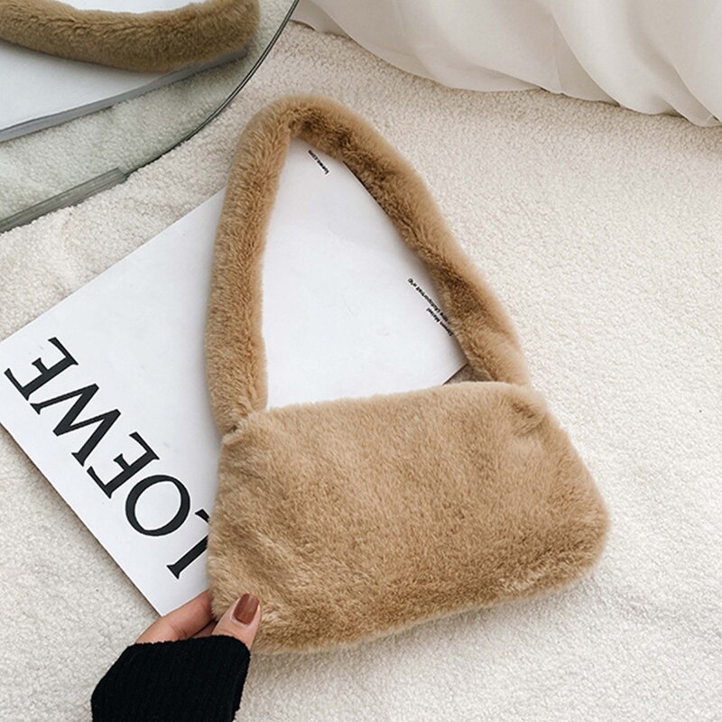 Winter Vintage Zebra Patroon Schouder Onderarm Zak Vrouwelijke Pluche Herfst Handtas Zachte Warme Bont Tote Purse Voor Lady Clutch Bag sac: Khaki