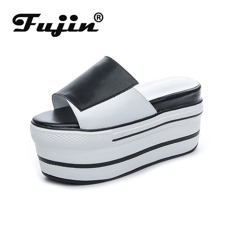 Fujin Hausschuhe frauen Plattform Sommer Sandalen Atmungs Dicken Boden Erhöht Abnehmen Einzigen Gurt Pantoffel